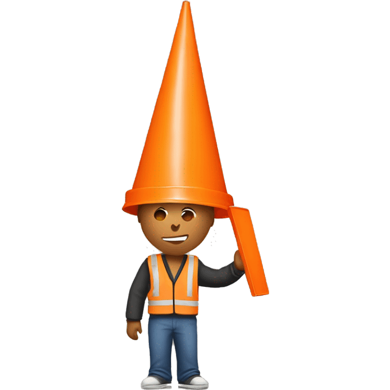 A guy with a orange traffic cone on his head that goes all the way down to his eyes  emoji