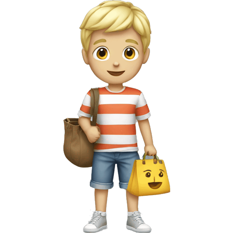 Blonde boy wearing striped shirt with a bag of money emoji