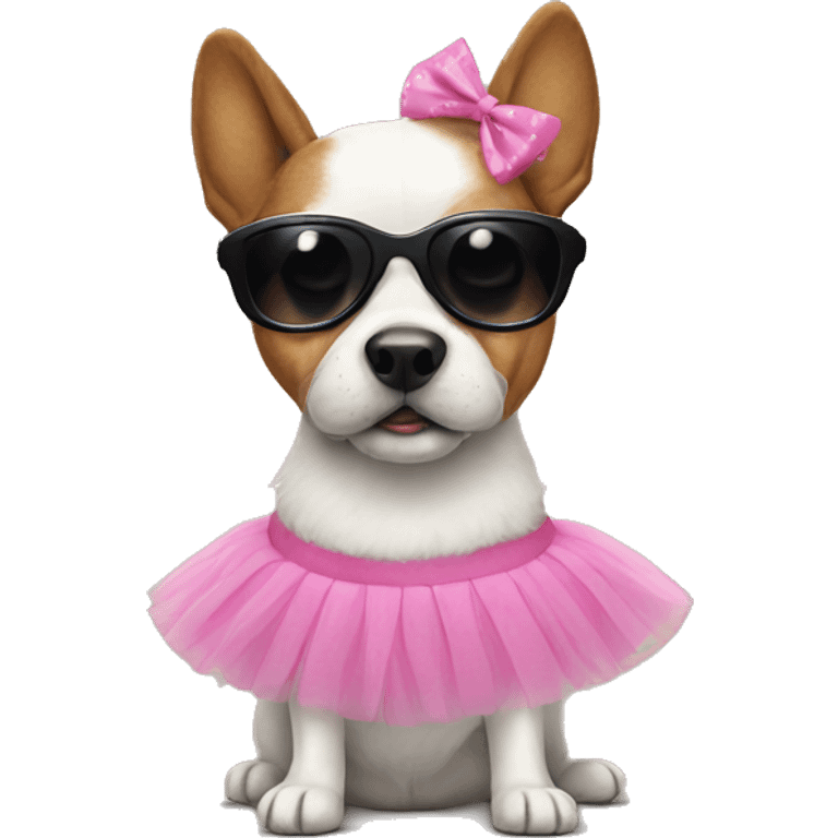 Dog wearing a tutu with sunglasses on emoji