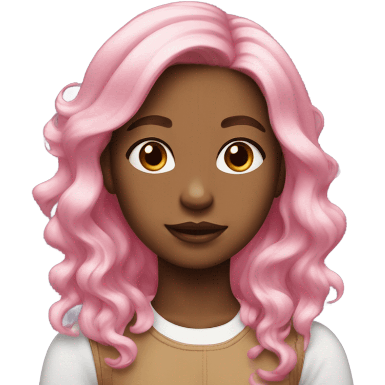 a girl has balayage hair, curious about something, have pink and white color  emoji