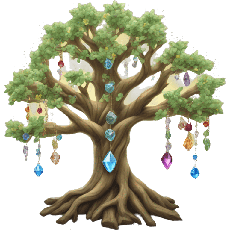 Spiritual tree with crystals hanging in it emoji