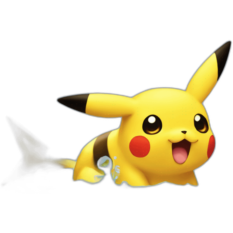 Pikachu pooping a fish emoji