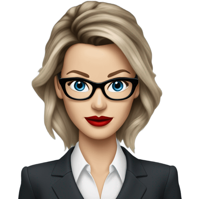 Realistic Kate Beckinsale blue eyes wearing glasses in a business meeting red lipstick  emoji