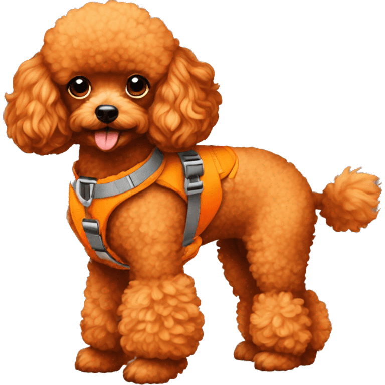 red toy poodle with an orange harness emoji