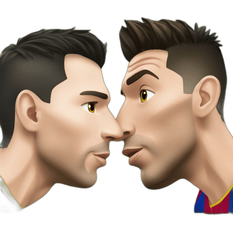 Realistic Leo Messi and realistic Cristiano Ronaldo kissing emoji