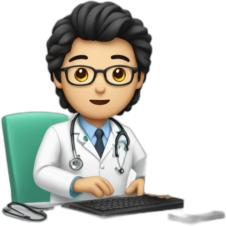 doctor typing on computer, with black hair emoji