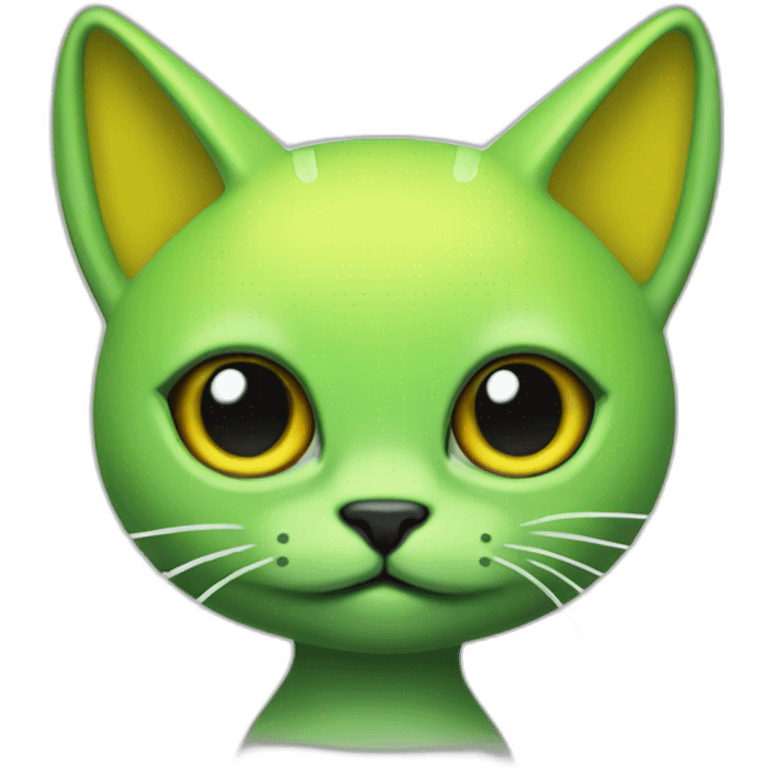 Green and yellow alien cat with a tail and antennae. emoji