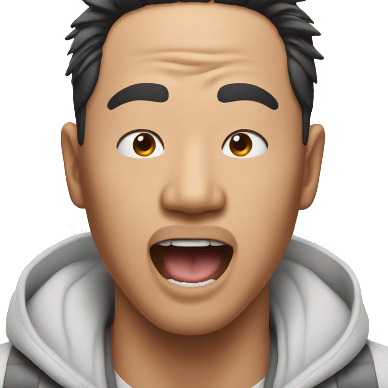 Asian man with mouth open and sweaty emoji