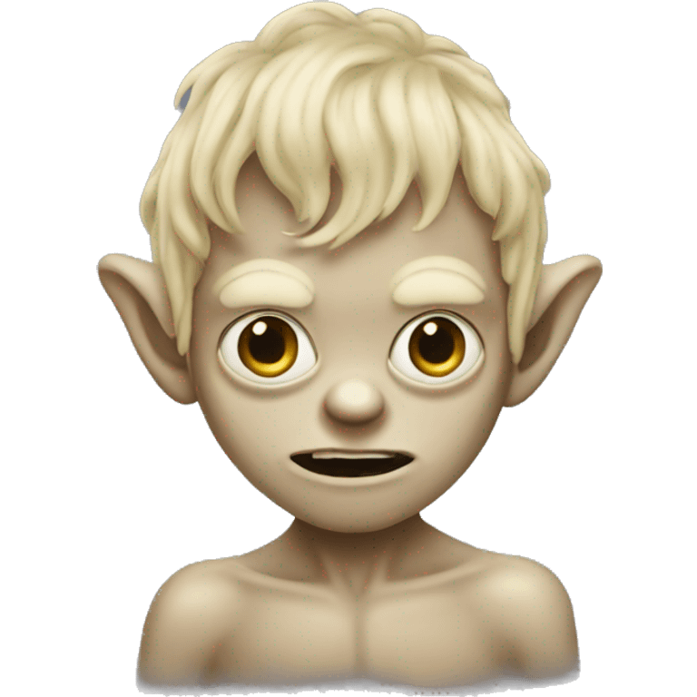 gollum wearing a curly hair blonde wig, pompadour emoji