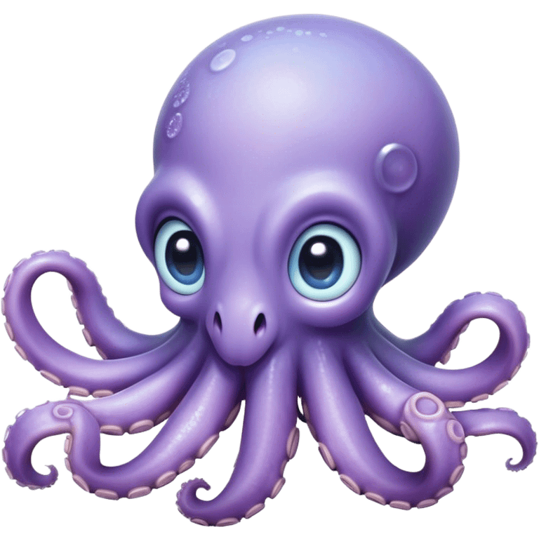 Cinematic Cute Baby Octopus Portrait Emoji, Head tilted slightly in a curious and endearing way, featuring a smooth, rounded light blue-purple body with enormous, sparkling eyes filled with warmth and innocence, delicate tentacles curling playfully, Simplified yet irresistibly adorable features, highly detailed, glowing with a soft, dreamy marine glow, high shine, affectionate and gentle, stylized with a touch of whimsical deep-sea charm, soft glowing outline, capturing the essence of a tiny, inquisitive octopus that looks ready to gently drift into your heart! emoji