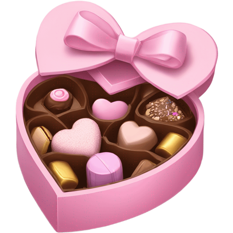  pink heart box, pale pink bow, filled with chocolates inside emoji