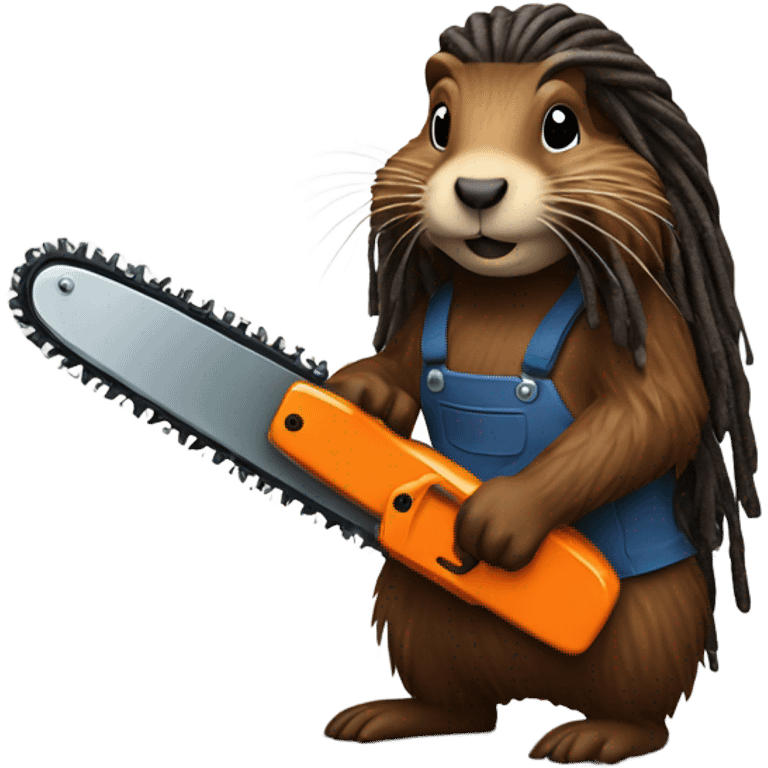 Woodchuck with dreadlocks holding a chainsaw  emoji