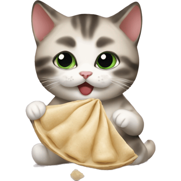 Kitten eating dumpling emoji