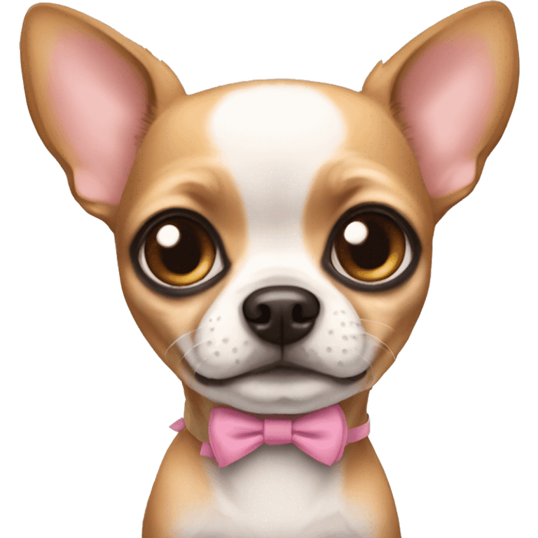 A chihuahua with a bow and big baby eyes emoji