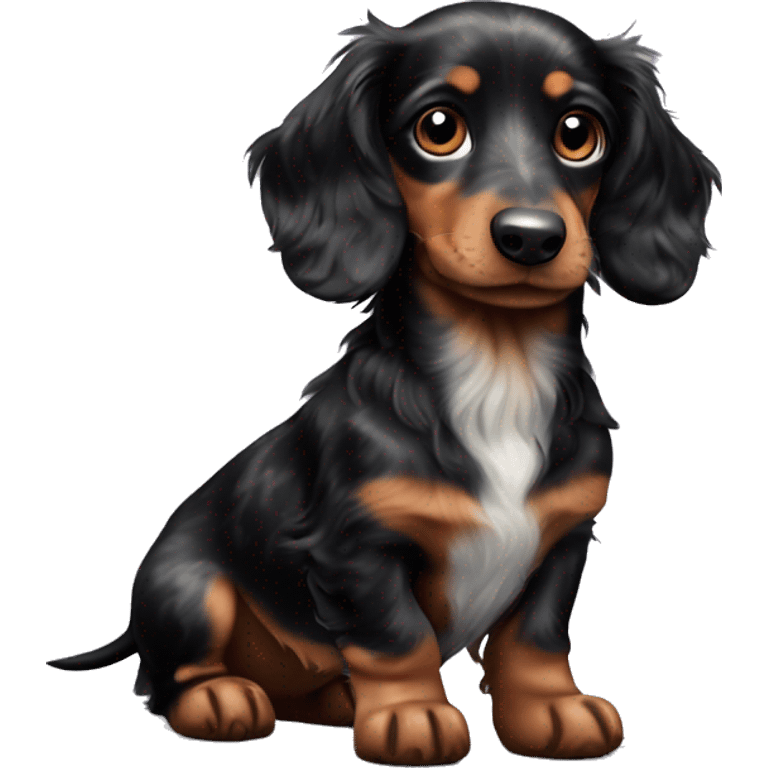 Black Merle long haired Dachshund puppy full body emoji