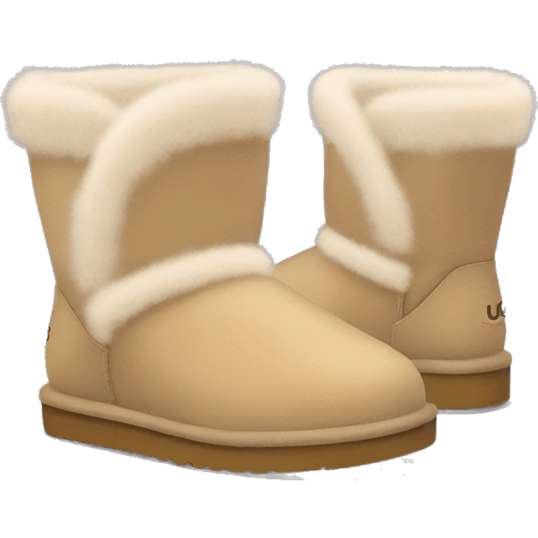 Sand colored ankle high fluffy ugg boots emoji