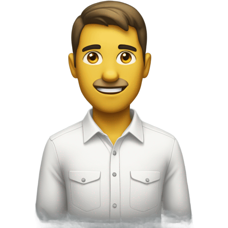 yellow skin man typing on keyboard wearing white button down shirt front view emoji