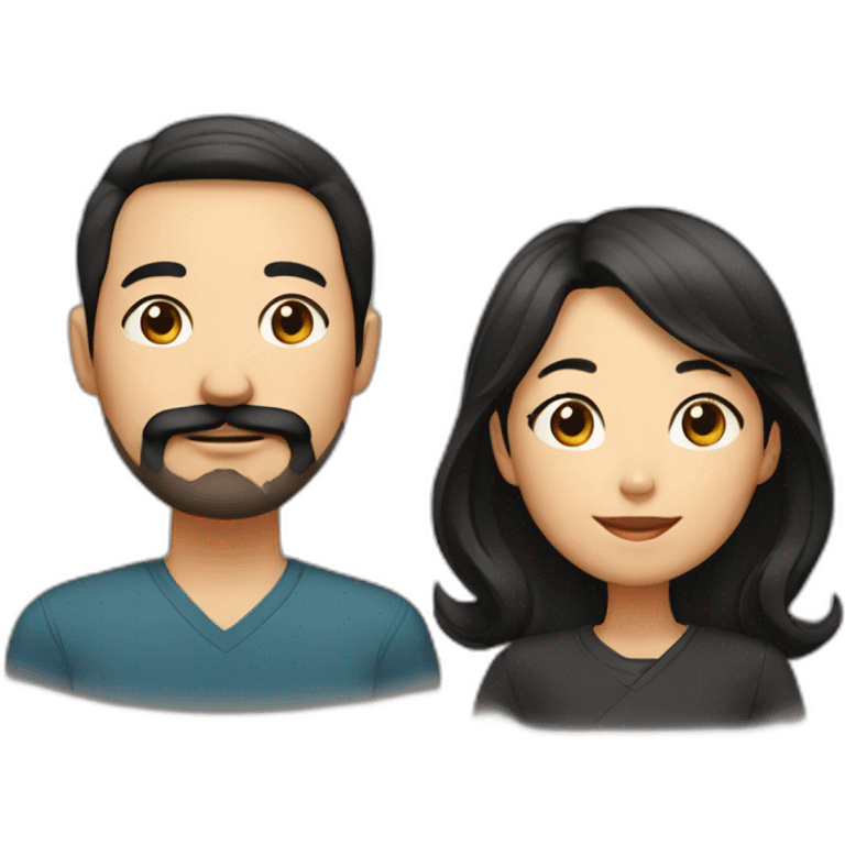 father dark brown hair and mustache and trimmed beard, mother asian with black shoulder length hair emoji