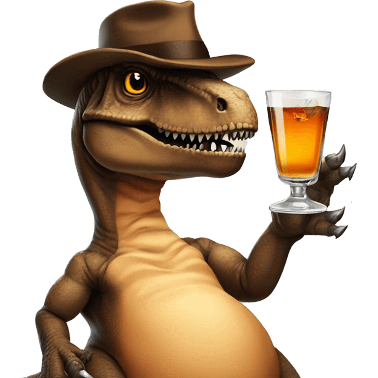 T-Rex with a turkey hat and a glass of whiskey emoji