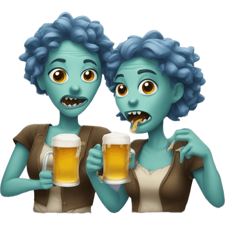 two funny female monsters drinking beer emoji