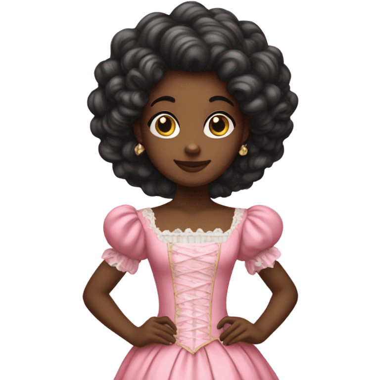 a black girl standing wearing a rococo dress pink emoji