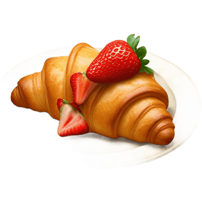 there is a croissant with strawberries in a beige plate emoji