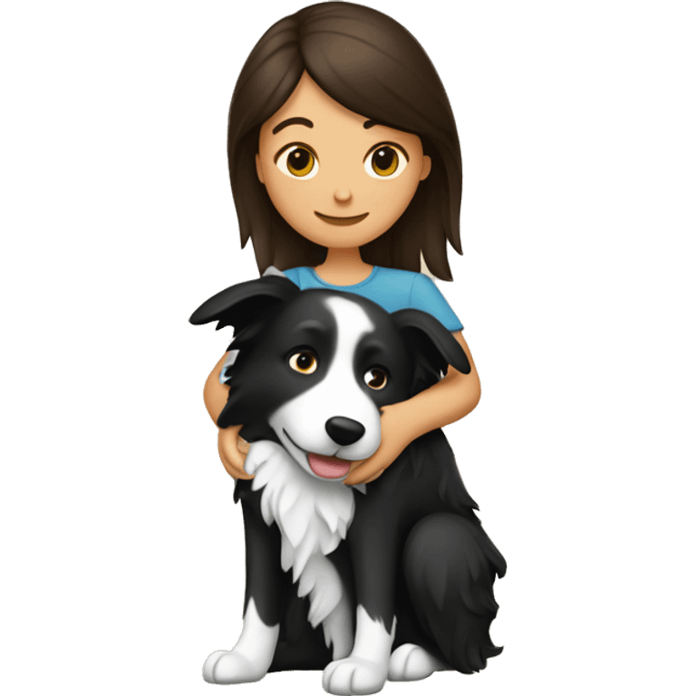 brunette hugging border collie emoji