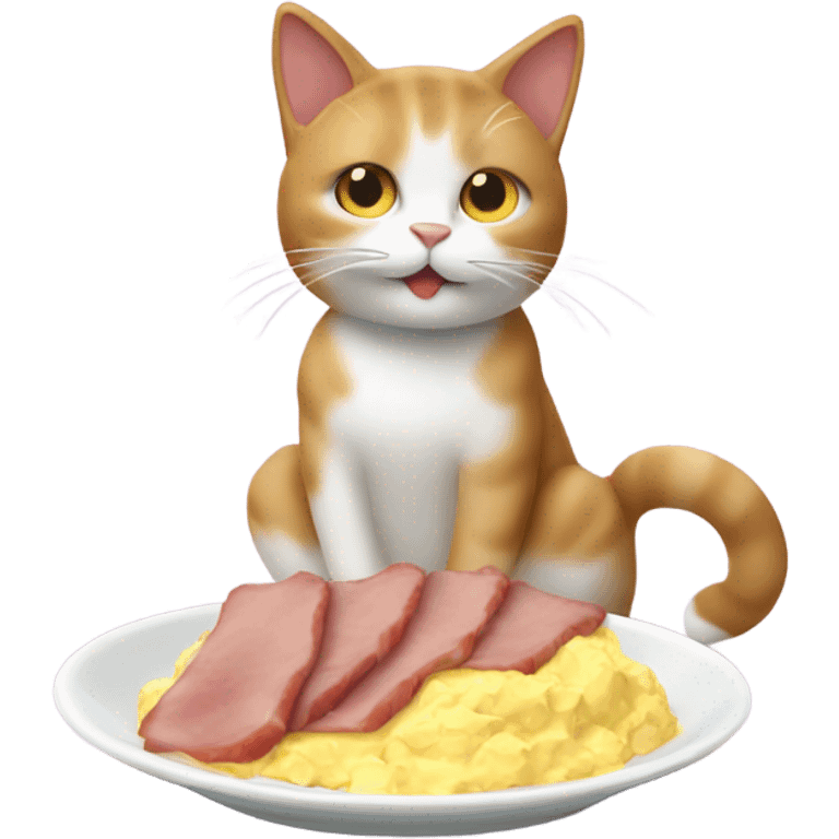 Cat eating ham and eggs emoji