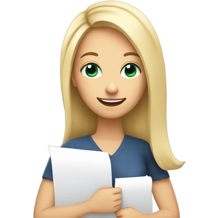 White woman with long blonde hair, holding a completed to do list, celebrating  emoji