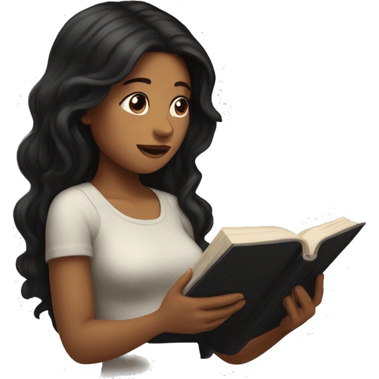 Girl with black wavy hair reading the Bible  emoji