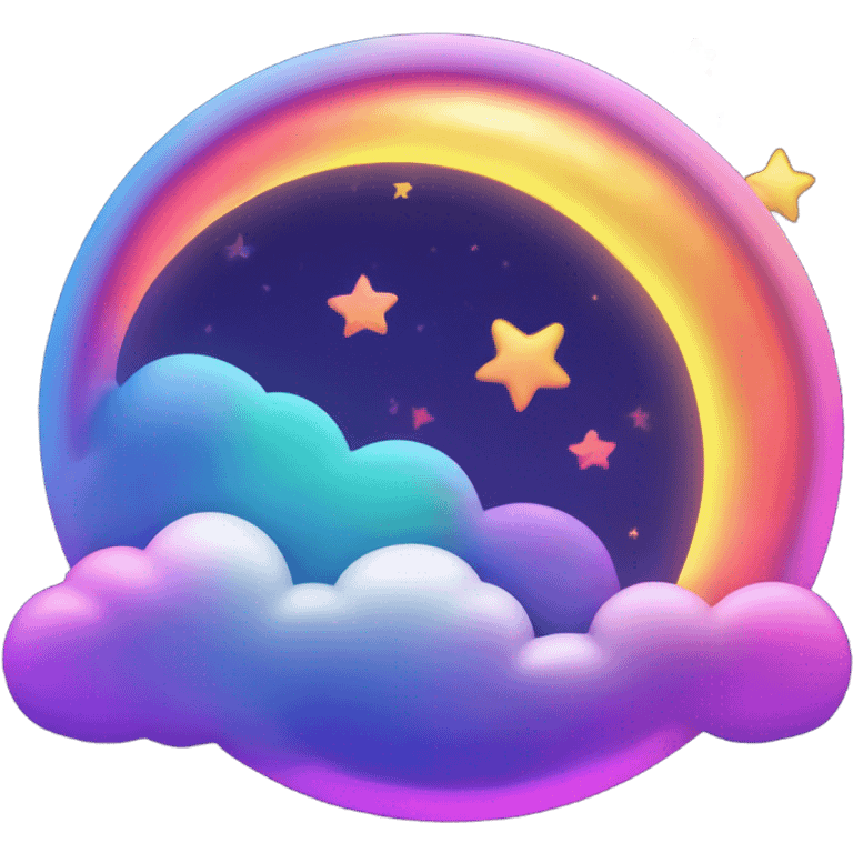 Neon rainbow moon with stars and clouds  emoji