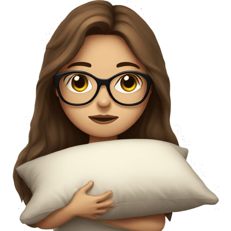 sleep deprived girl with long brown hair and glasses holding a pillow  emoji