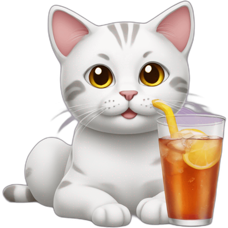 Cat drinking ice tea emoji