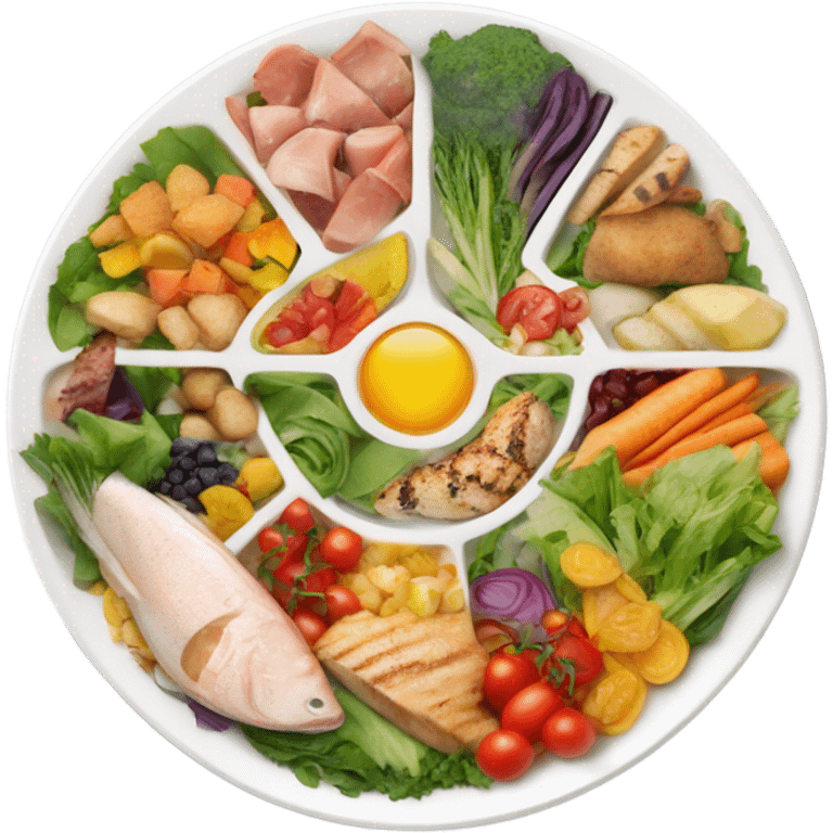 Look up on a large white round plate of healthy food emoji