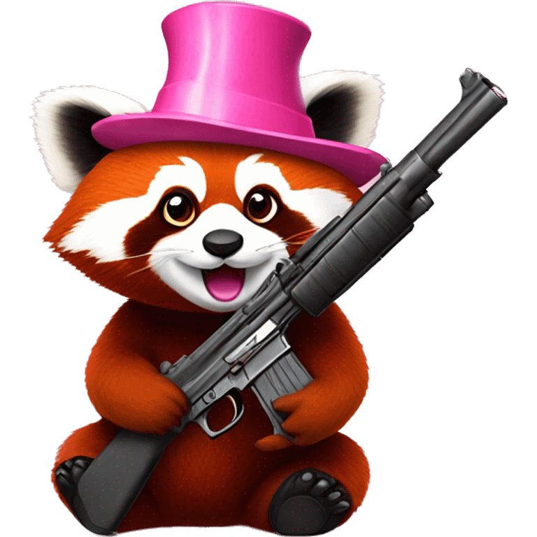 A red panda with pink party hat on and a gun in it’s hand emoji