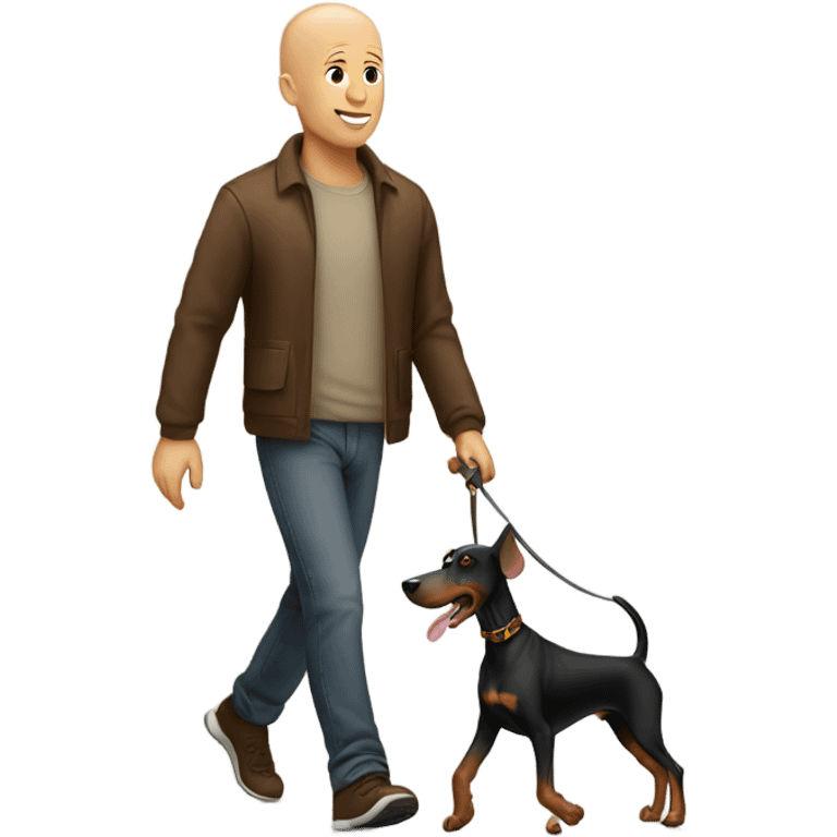 Bald man walking a Doberman  emoji