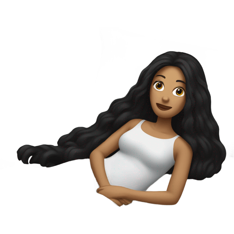 White woman with long black hair laying in bed  emoji