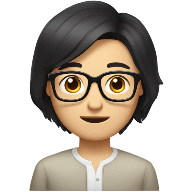 Korean with glasses and black hair slightly longer than short hair in front of a computer. emoji