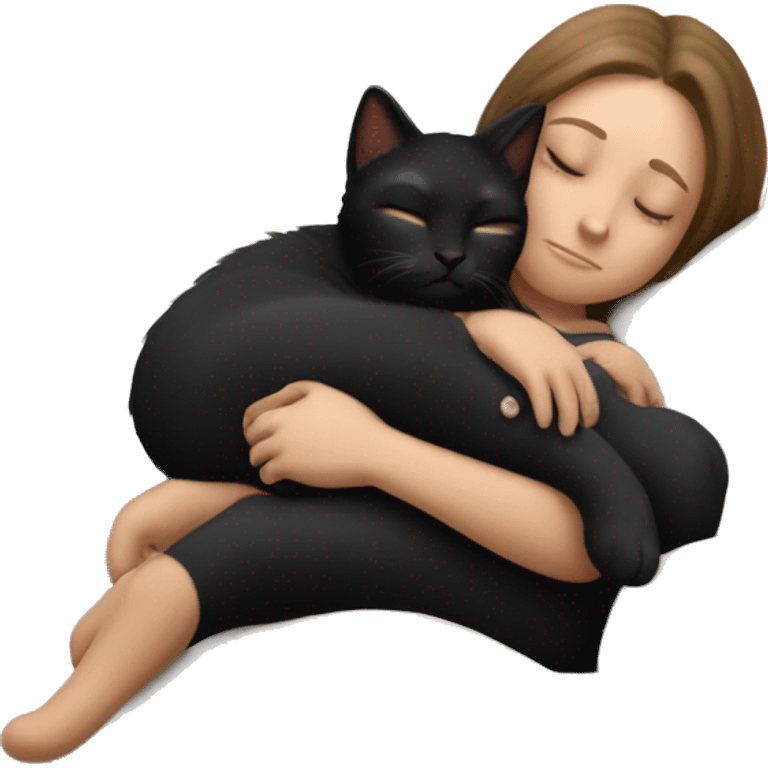 Black kitty sleeping on brunette white girl's lap emoji