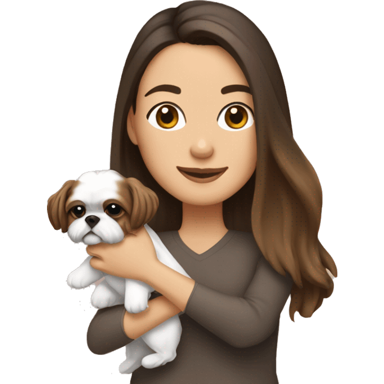 Brunette holding an all tan shih tzu in her arms emoji