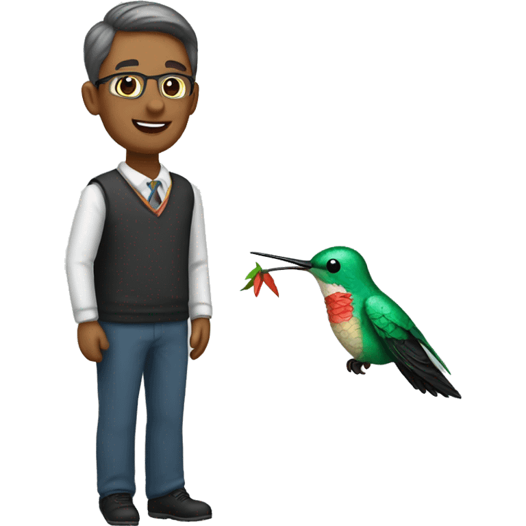 Teacher with hummingbird on shoulder emoji