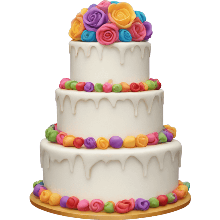 Colorful wedding cake with 50 on top emoji