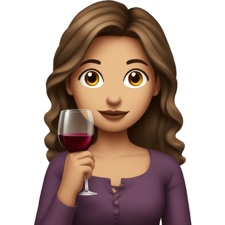 Pretty girl with brown hair sipping on wine  emoji