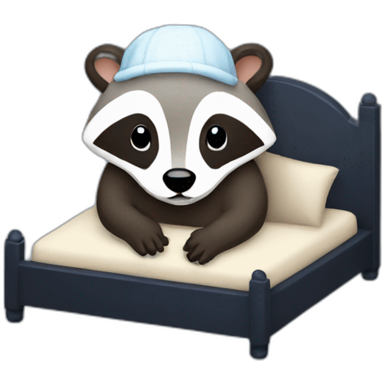 Badger with a nightcap on in a bed with sky full of stars emoji