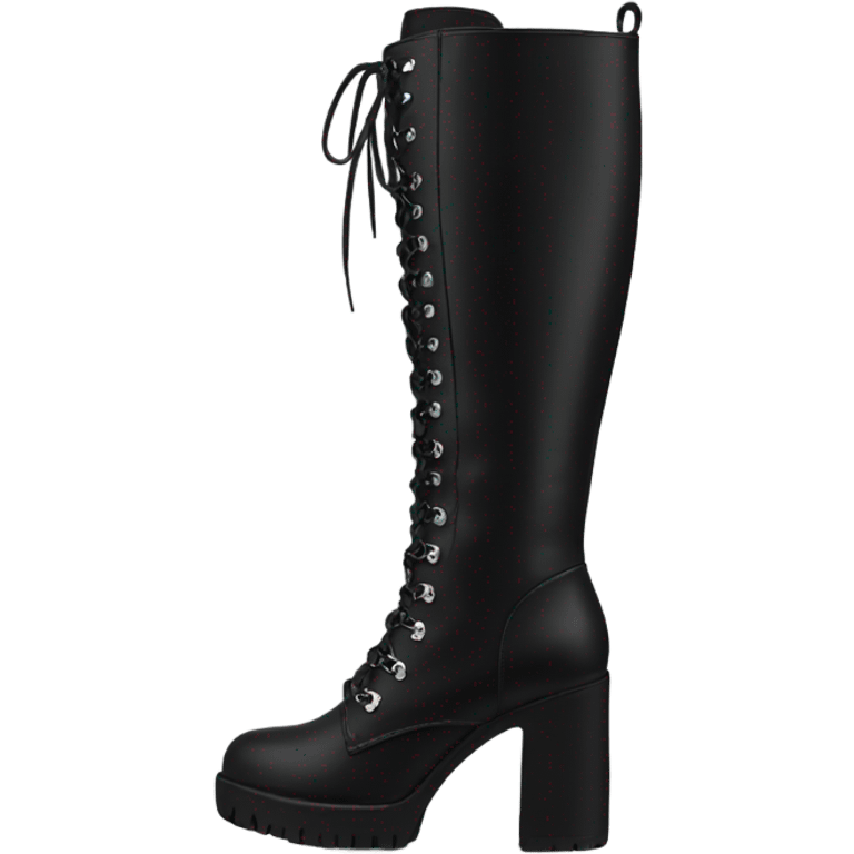 black knee high chunky heel boots emoji