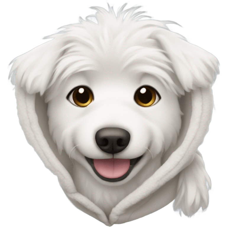 Fluffy white dog in a hoodie emoji