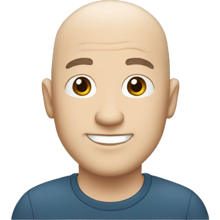 Cartoon character in Bitmoji style white bald shaved male, around 40 years old The character is wearing a blue cap emoji