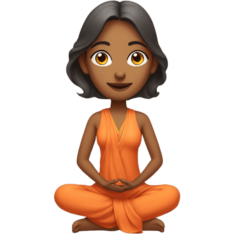 an  Indian woman, sleeveless pastel shirt
 yogi with a peaceful and meditative expression. The character should be wearing an orange robe, symbolizing traditional yogic attire. The yogi can be sitting in a lotus position emoji