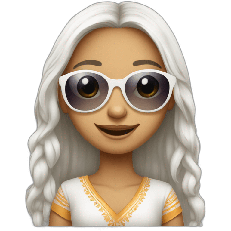 Cute white smiling long hair indian girl wearing round sunglasses emoji