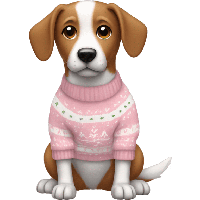 Dog in a light pink and white Christmas sweater  emoji